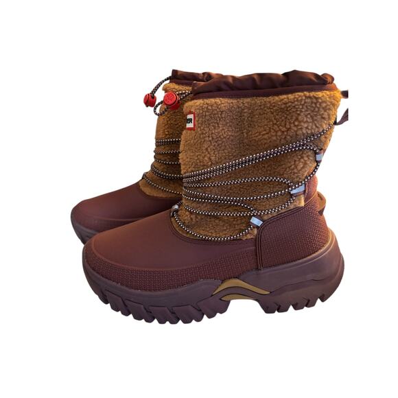 Hunter Wanderer Faux Shearling Waterproof Snow Boots 8 Mawson Creek/Muted Berry - Picture 1 of 6